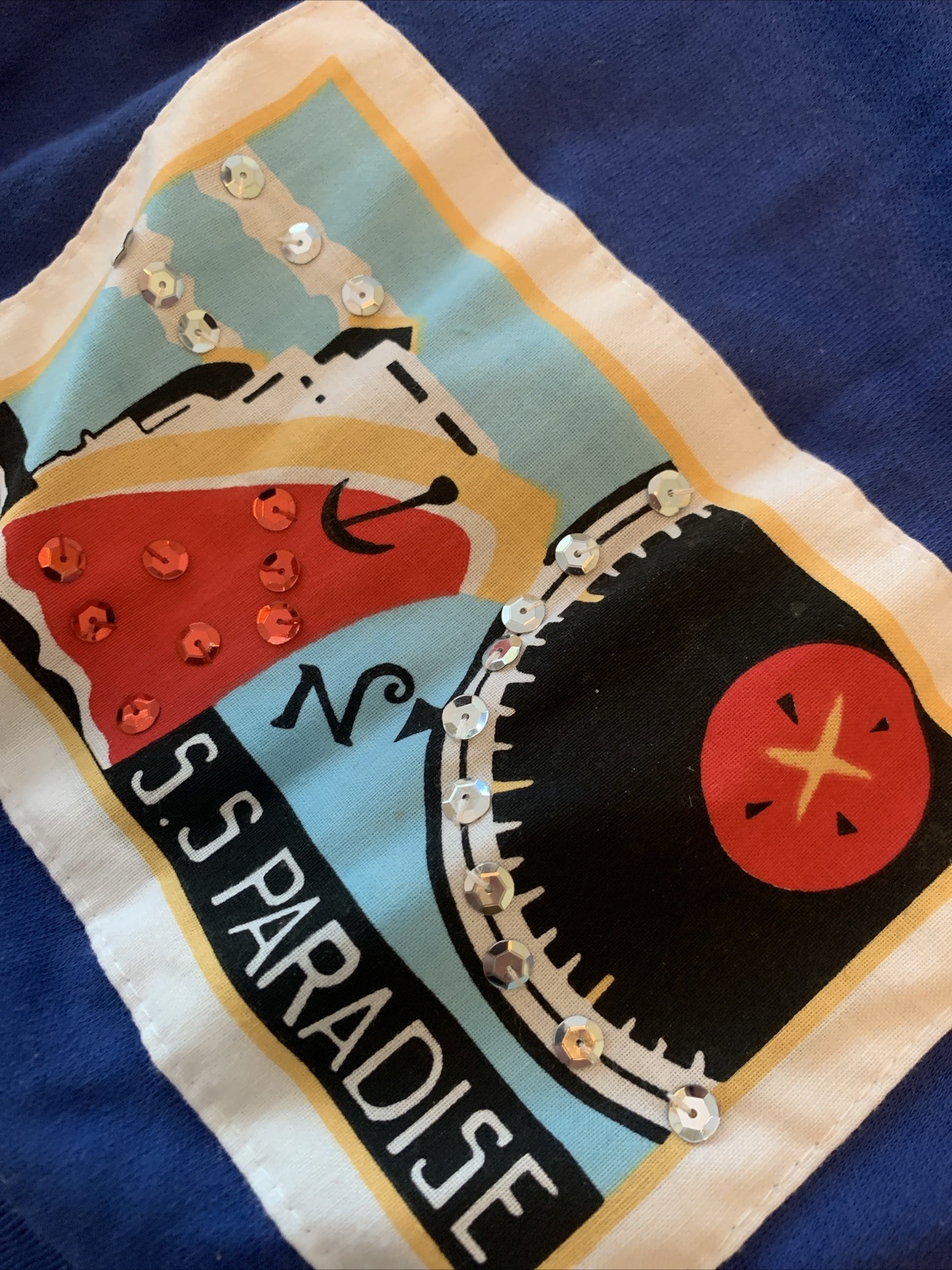 VTG 90s T-shirt Graphic Art Boat Sailing Patch Whimsy Cruise Wear Travel USA M