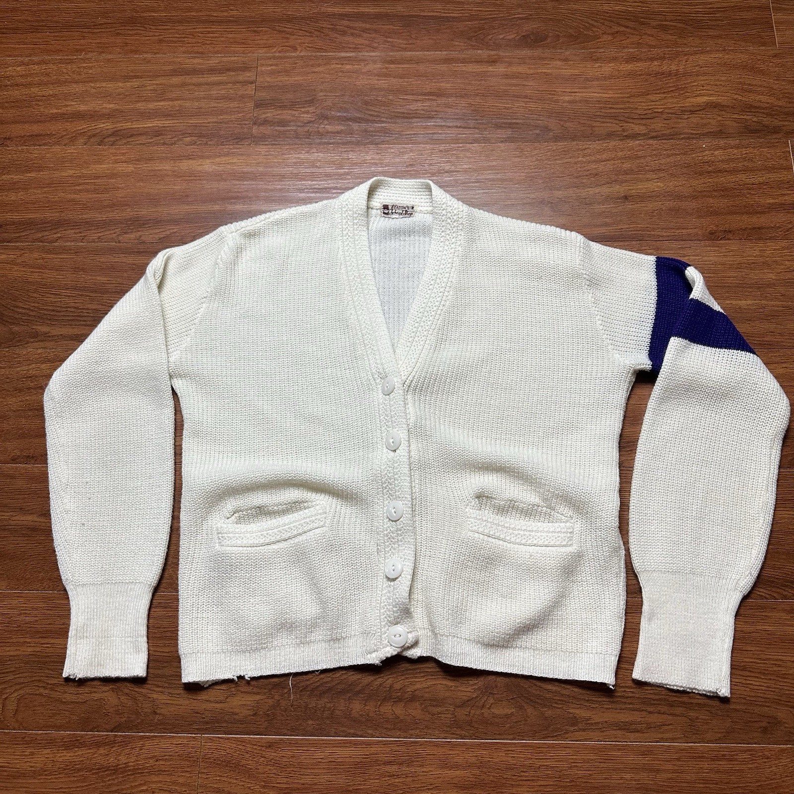 Vtg Keaton’s School Shop Varsity Letterman Cardigan S/M Button Sweater 50s 60s
