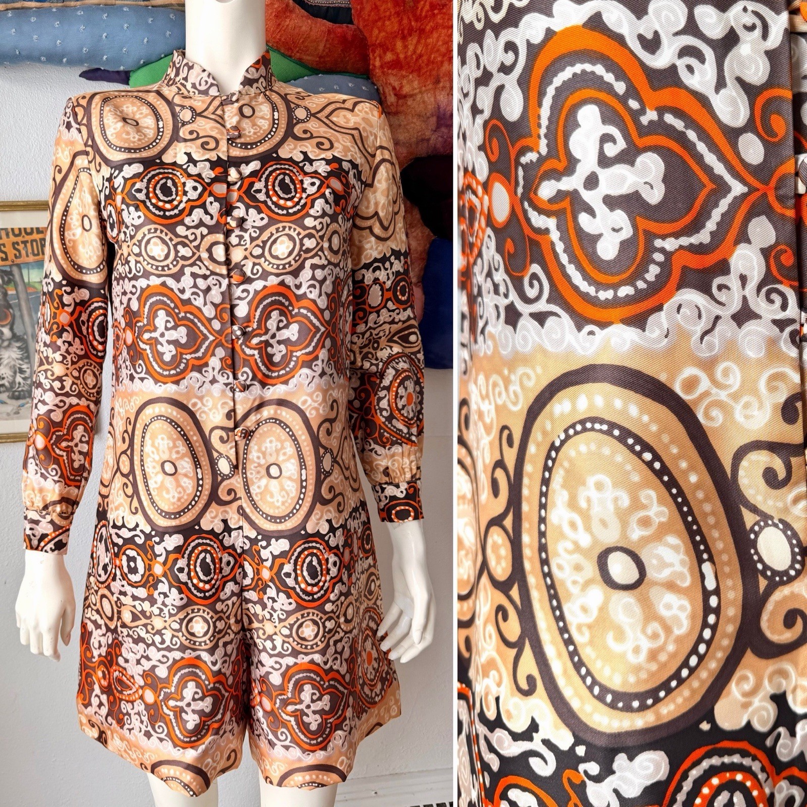 1960s SATIN ROMPER Vintage Jumpsuit ‘Aladdin’ One Piece Shorts Suit Psychedelic