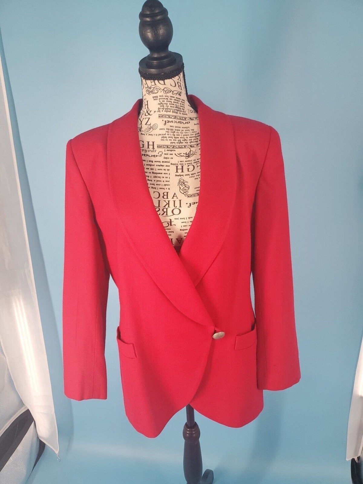Saville Woolmark Jacket Blazer Red Sz 8 Vintage Lined Single Button Shoulder Pad