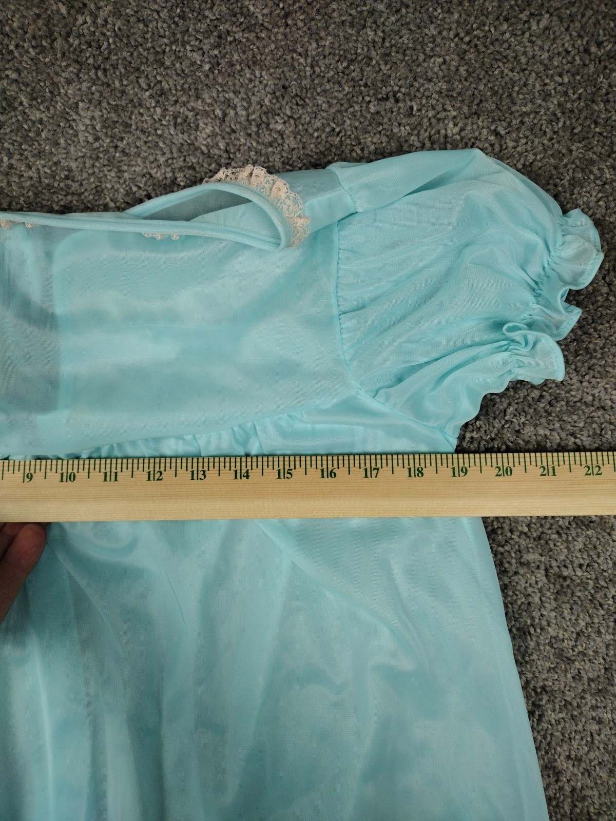 Vtg Chiffon Robe Blue Sheer Fairy Coquette Sz M Baby Doll 100% Nylon W Lace