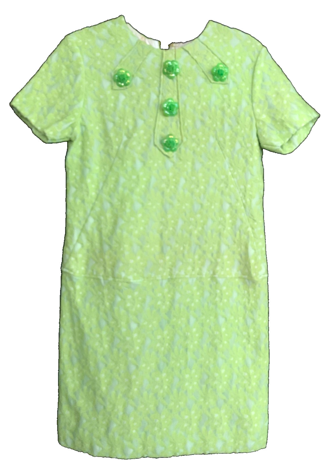 Vintage Handmade Mini Dress Lime Green Drop Waist Retro Mod 60s 70s OOAK