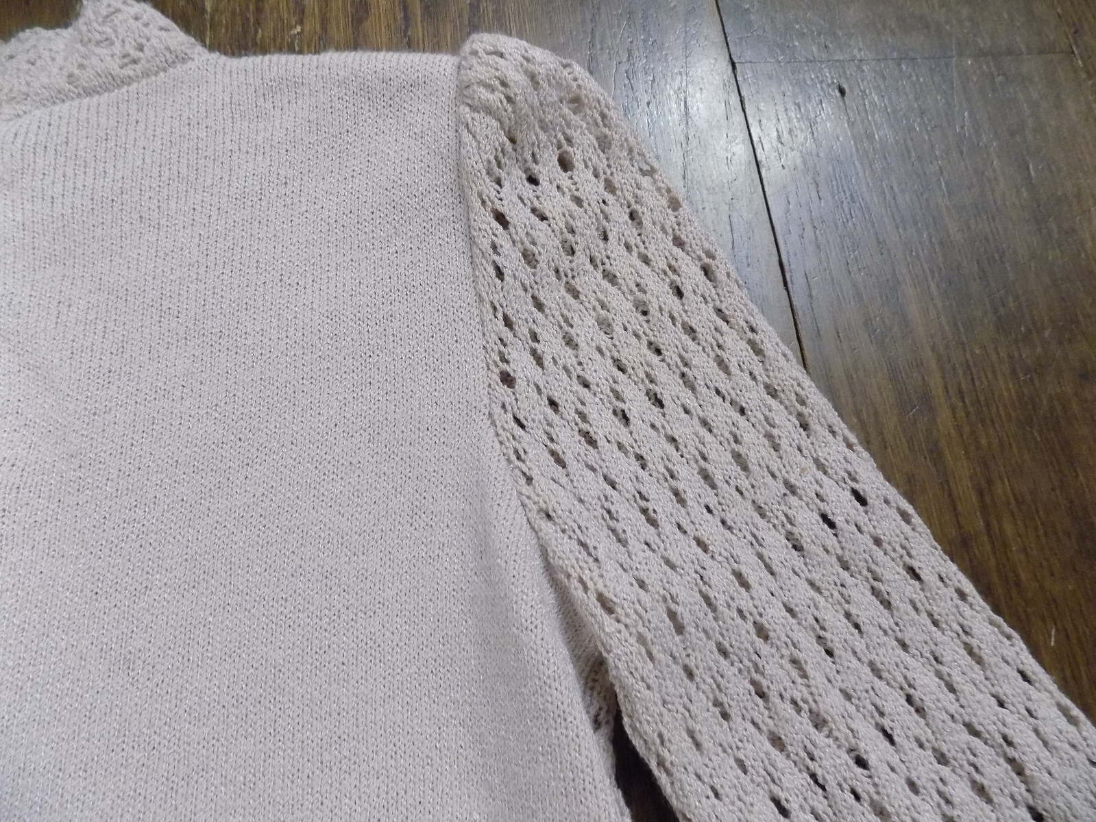 Vtg Dana Hogan Crochet Knit 2 pc Set Mock neck Sweater & 24″ W Skirt Lilac FAB!