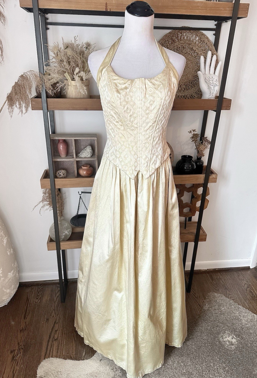 Gunne Sax Jessica McClintock Gold Tulle Corset Fairy Dress Halter Prom Size 11