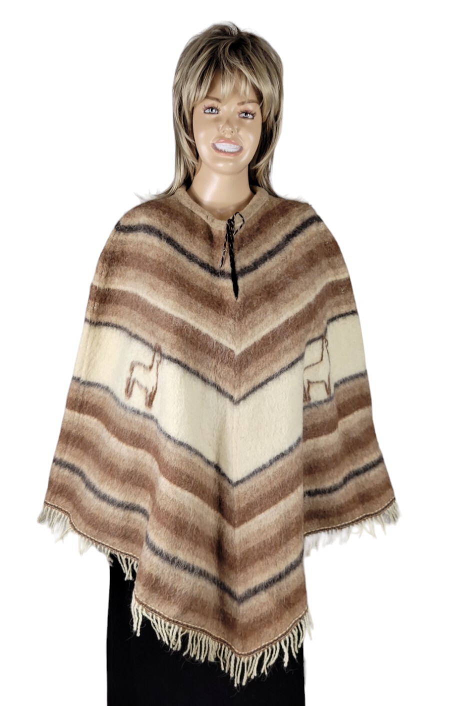 Vintage 1970’s Quiaqueno Poncho Alpaca Wool Llama Merino Made In Argentina OS