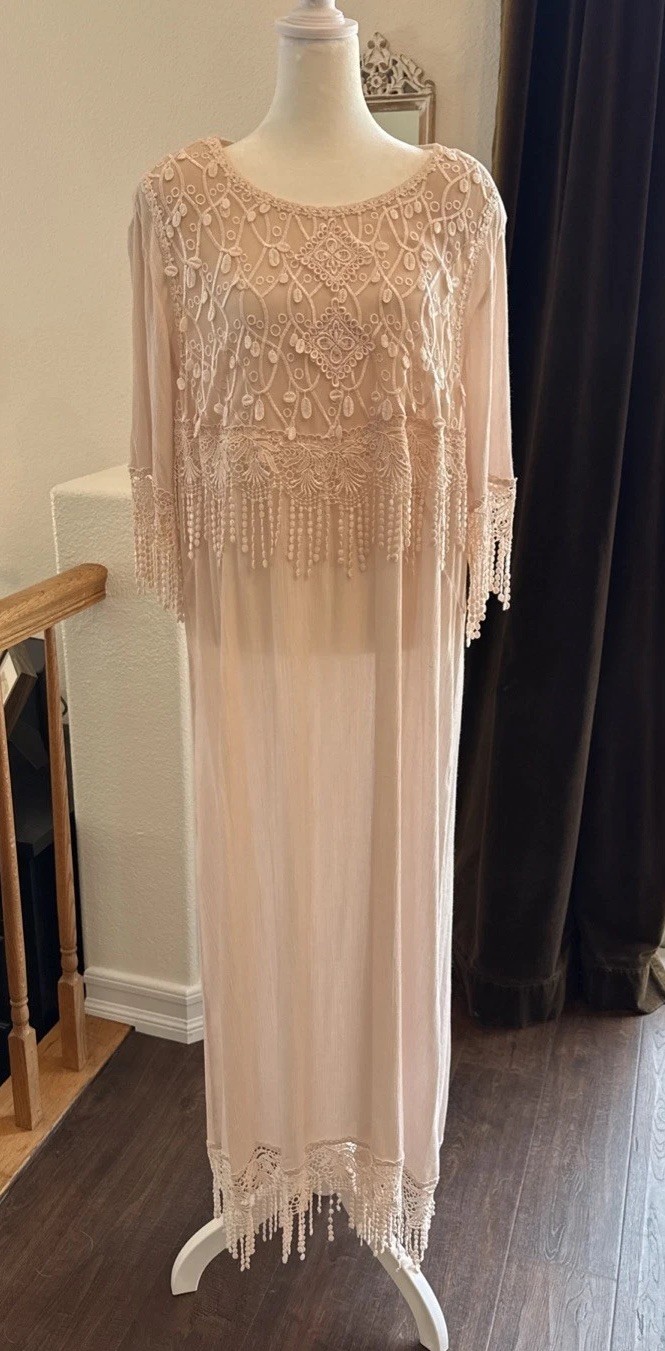 Vintage 80/90s Magnet Art Lynn Yang Dress Women’s L BLush Layered Lace Crochet