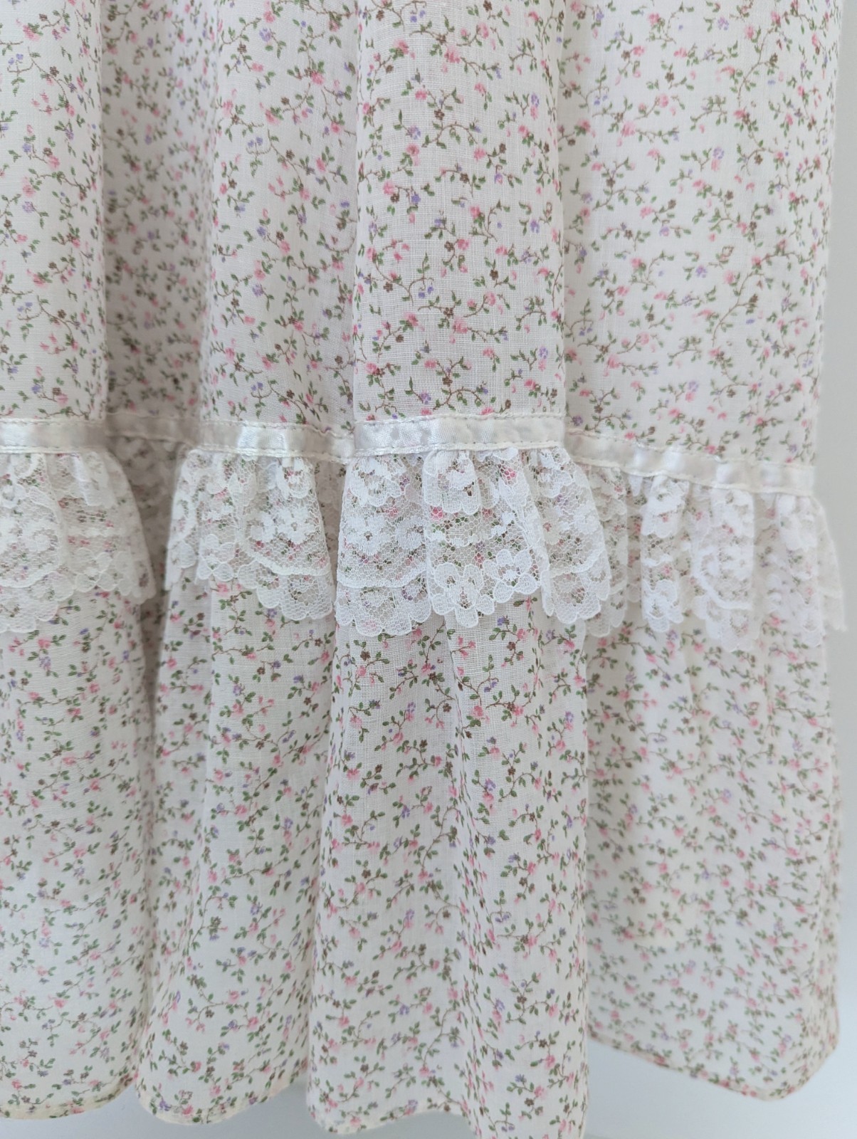 Gunne Sax by Jessica Vintage Victorian Prairie Maxi Dress Lace Ribbon Pearls