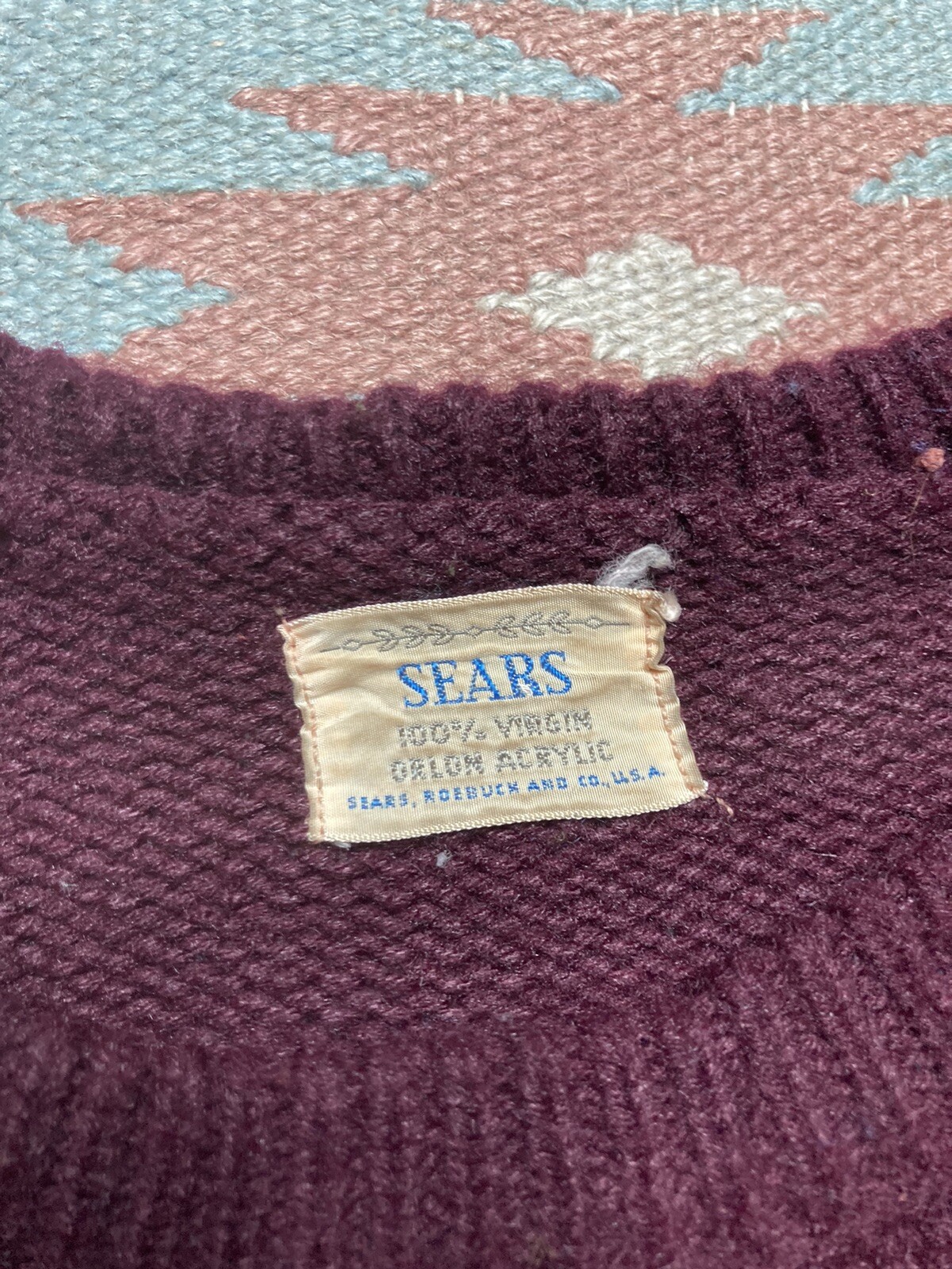 Vintage 60s sears knit sweater Orlon acrylic red maroon half sleeve large boxy