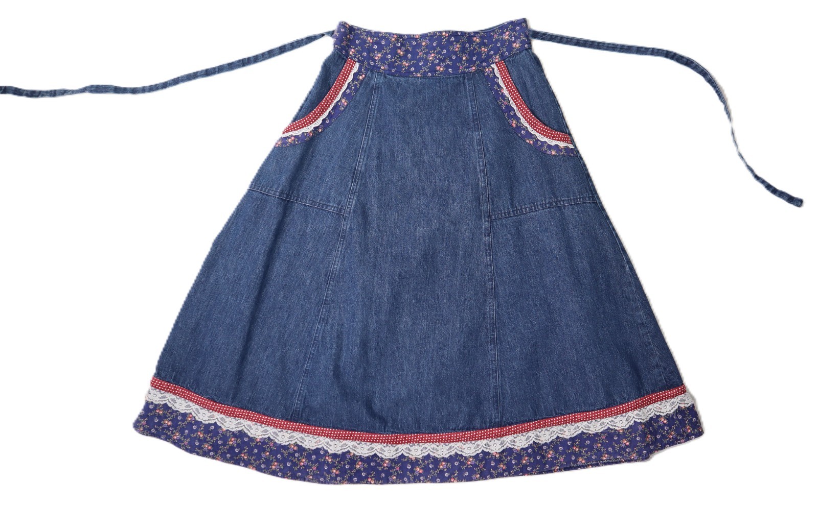 VTG 70s GUNNE SAX Women’s 2 XS Cottage Prairie Denim Lace Floral Jean Midi Skirt