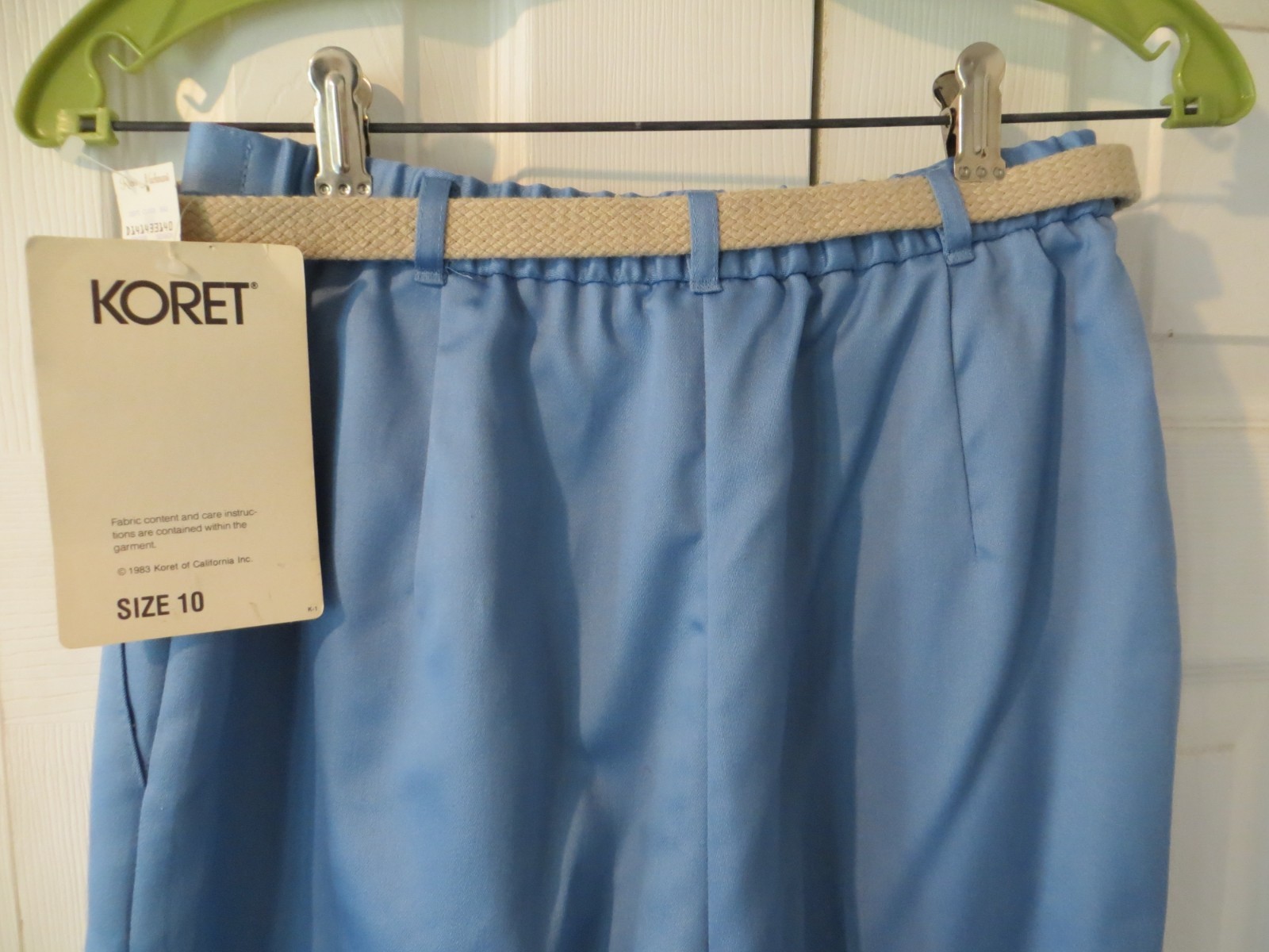 NWT 80’s Vintage Koret Light Blue Poly Cotton Belted High Waist Mom Pants 10