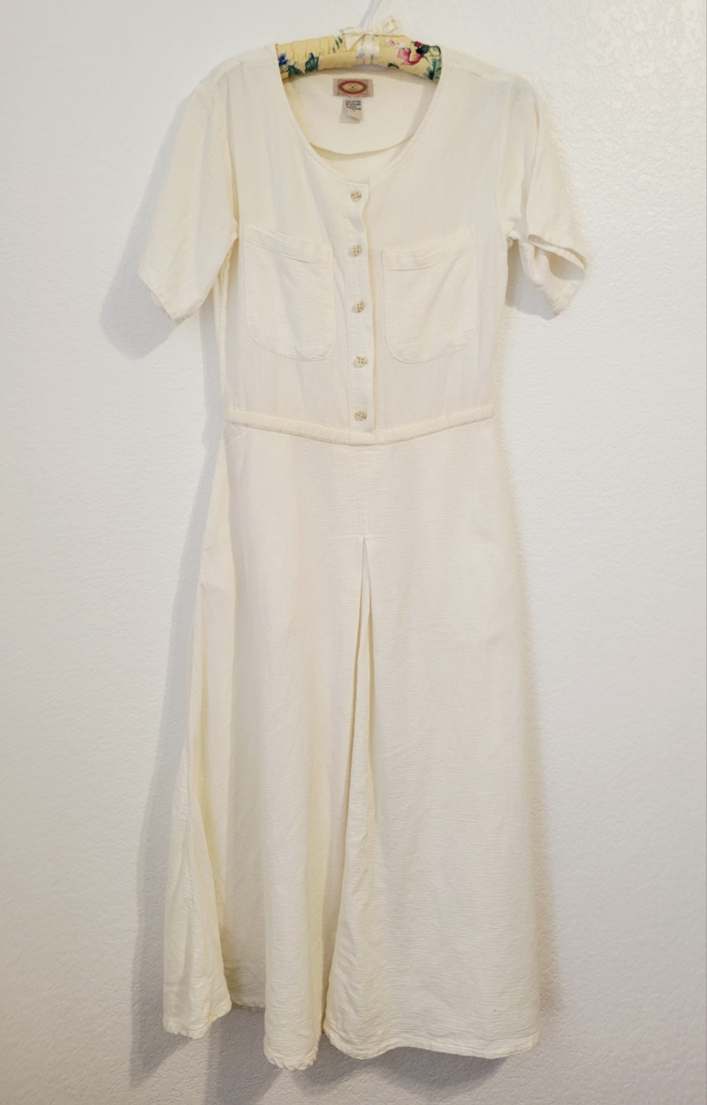 Vintage 80s Banana Republic 100% Cotton Safari Dress Cream White Size Small
