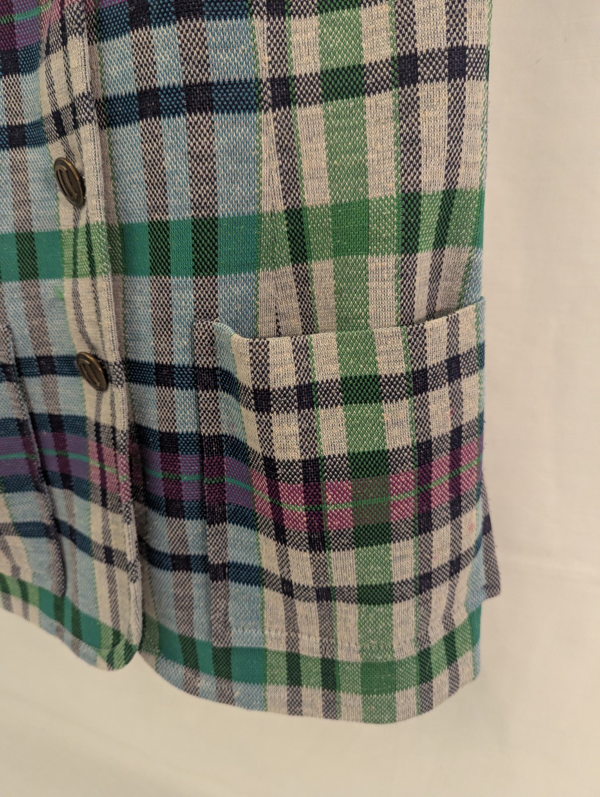 Vintage 1970s Vest Or Tunic Green Blue & Purple Plaid by ACT III