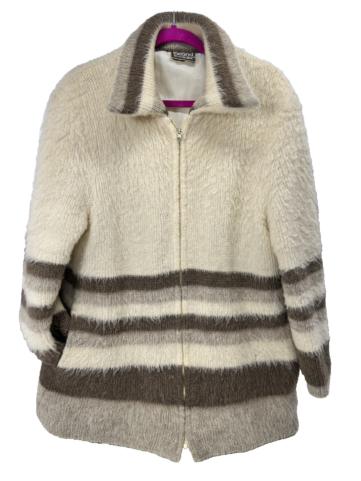 Vintage Samband of Iceland Wool Cardigan Womens Large Cream Full Zip up Jacket
