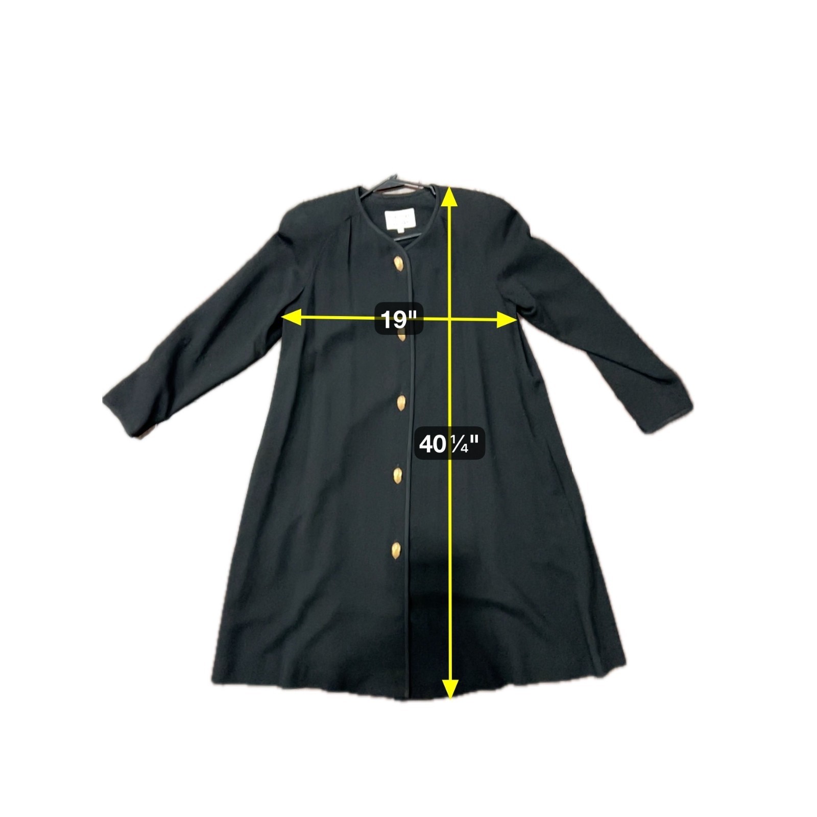 Vintage 80s Constance Saunders Button Front Long Coat Dress Black Sz 8 Formal