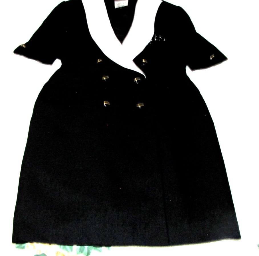 VTG Kasper for ASL Black Dress Straight Wrap White-Collar Short-sleeve Wm .12