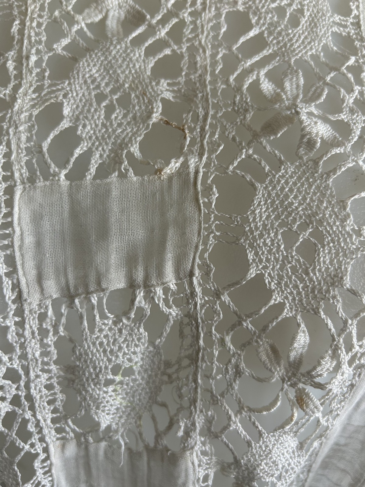 Antique Victorian Edwardian White Lace Gauze Blouse Crochet Insert Cottagecore S