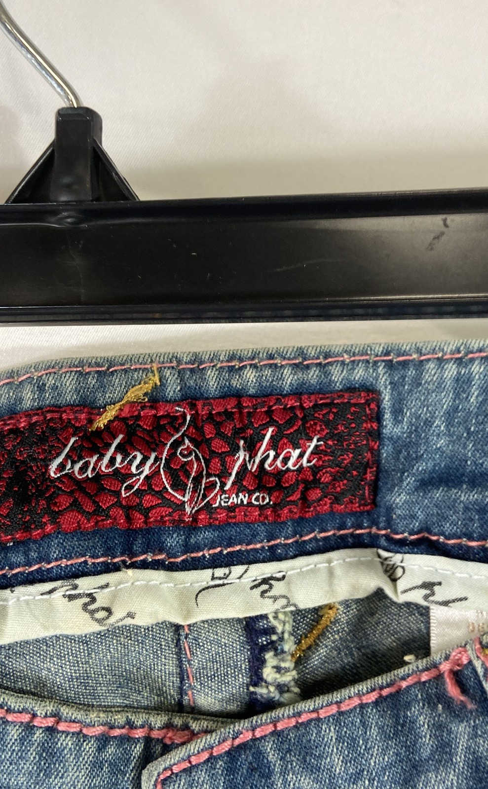 Baby Phat Women’s Vintage Y2K Blue Straight Leg Jeans Pink Stitch NWT Sz 1