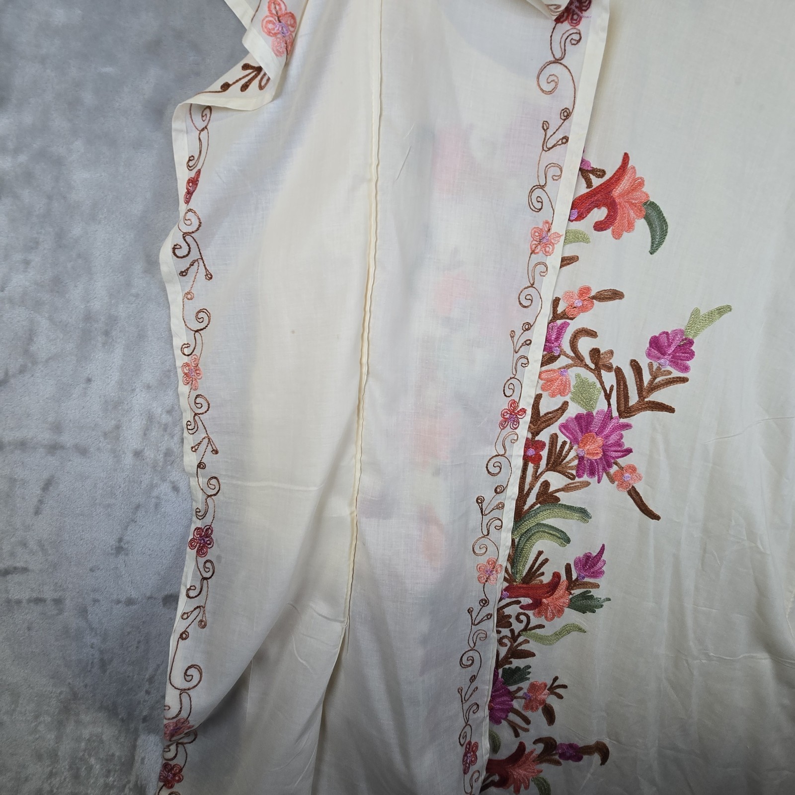 Embroidered Floral Multi-Colored Kaftan Pull-over Dress India Made Cotton 56 NWT