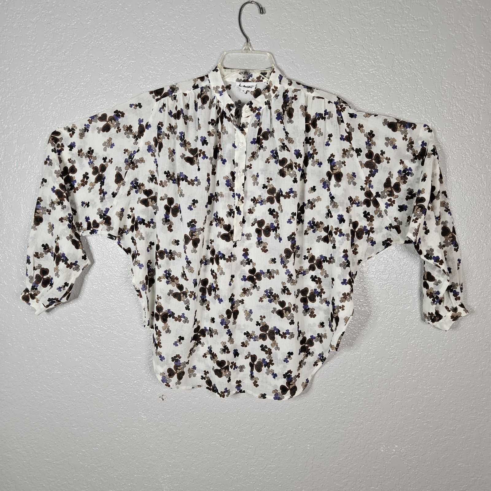 Vintage 60’s Lady Manhattan Blouse Gauze Cotton Blend Batwing Sleeves Cool