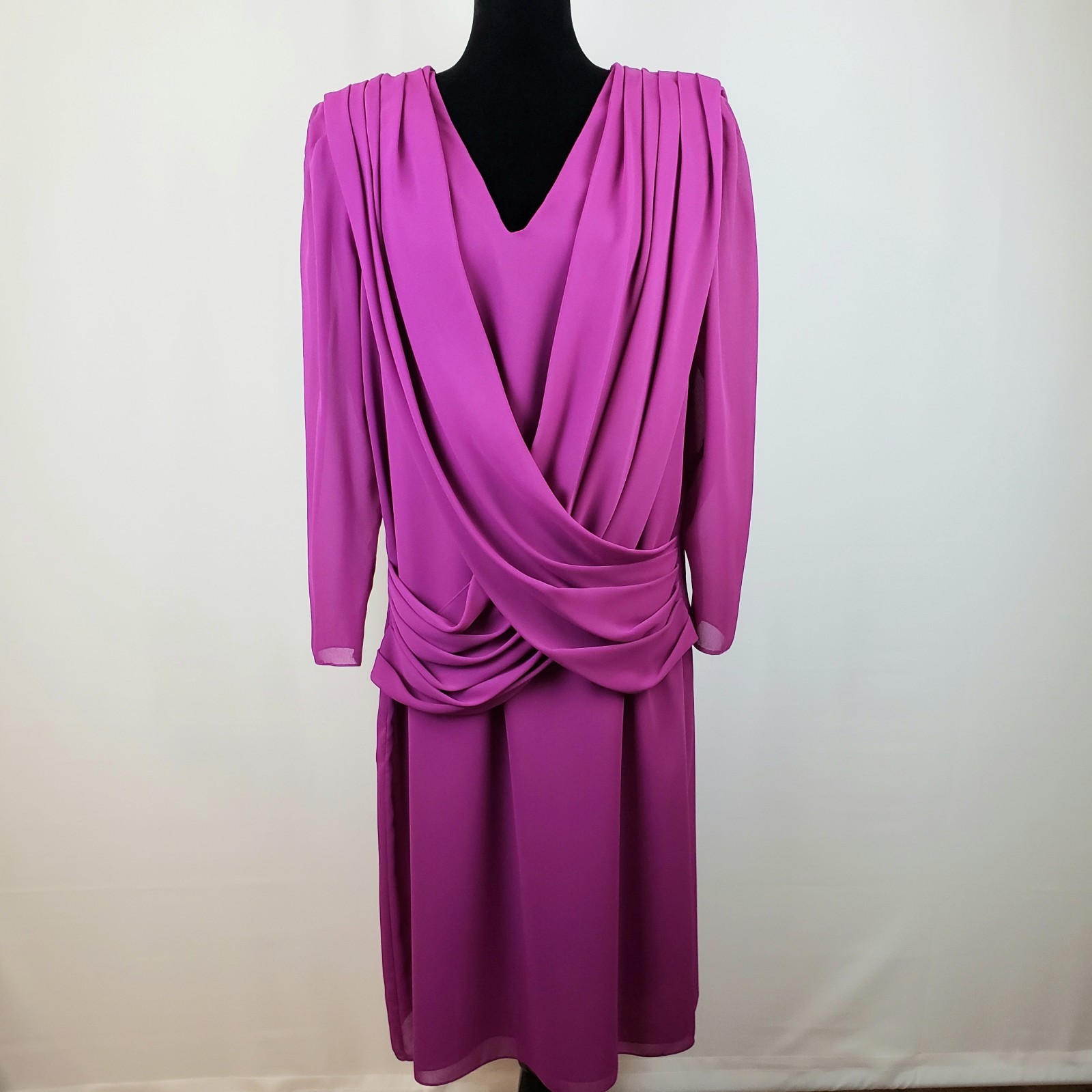 1980s Darcy Dress Modern Size 12 Magenta Draped Sheath Golden Girls Date Night