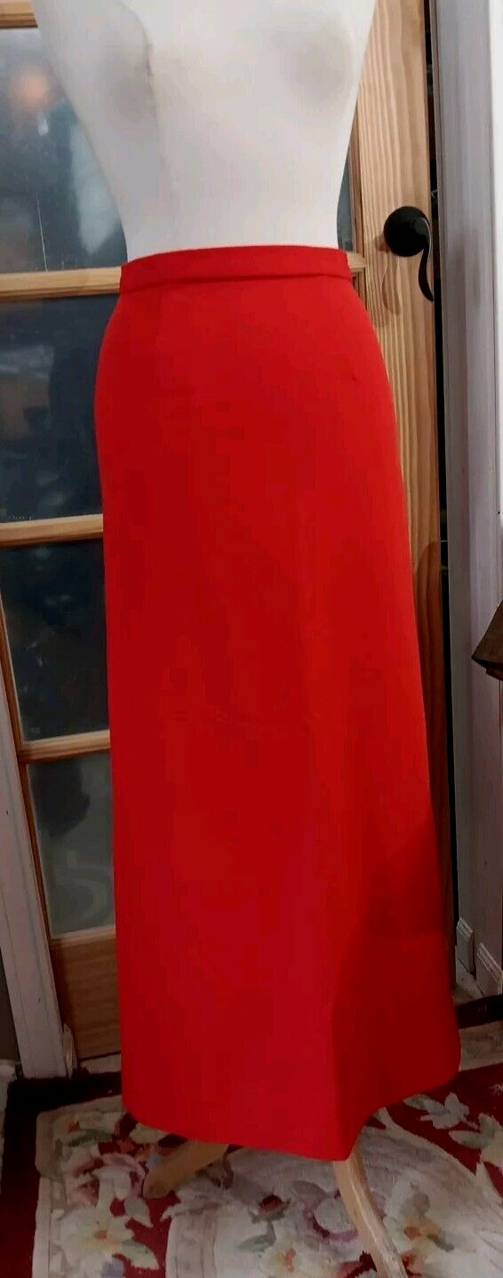 Vintage Maxi Skirt 60s 70s Classic Mod Skirt Red A-Line Polyester Knit Waist 26″