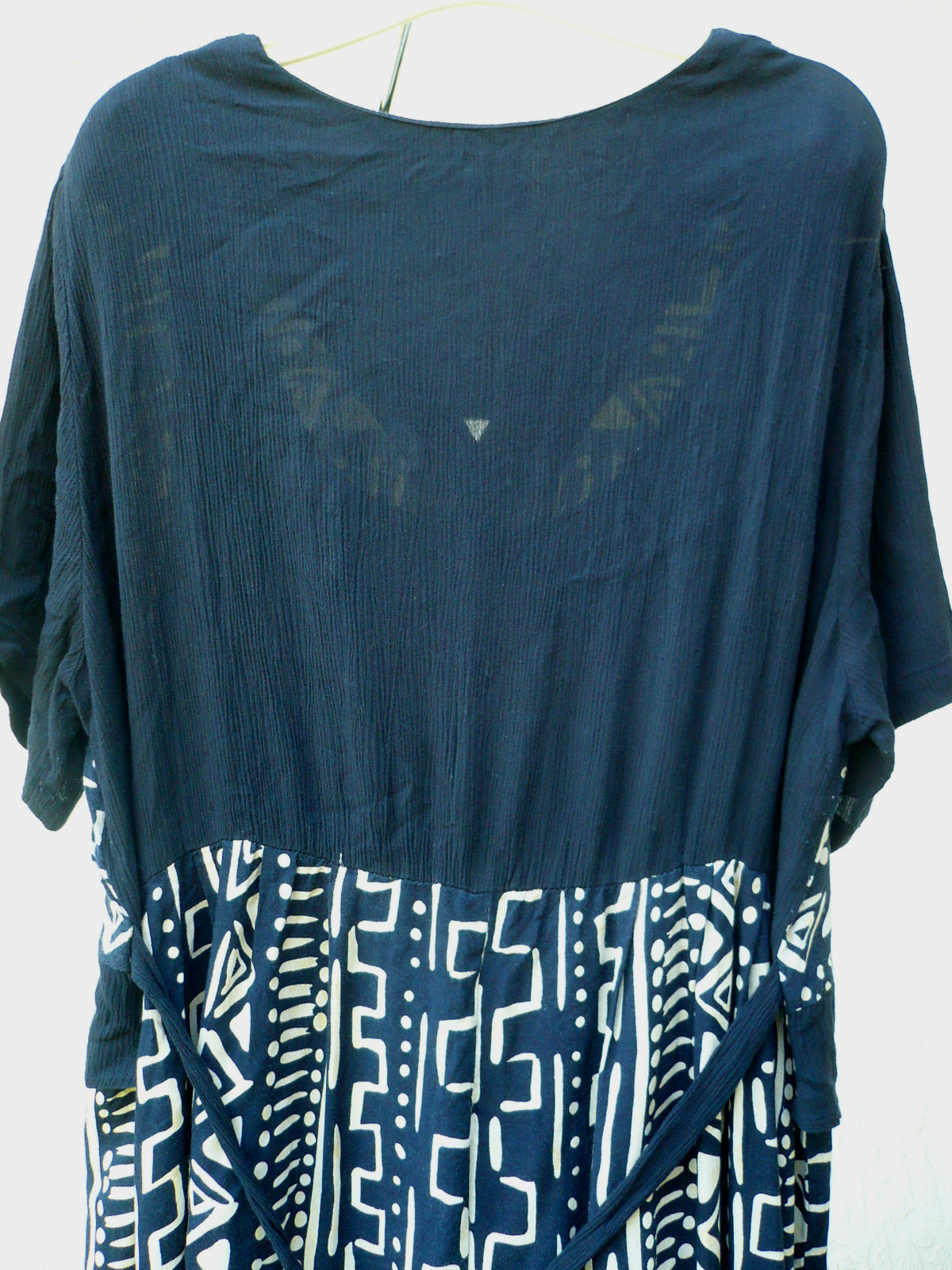 VTG 90S GAUZY RAYON SZ L XL 1X BLACK OFF WHITE ETHNIC GEOMETRIC VEST DRESS WOMEN