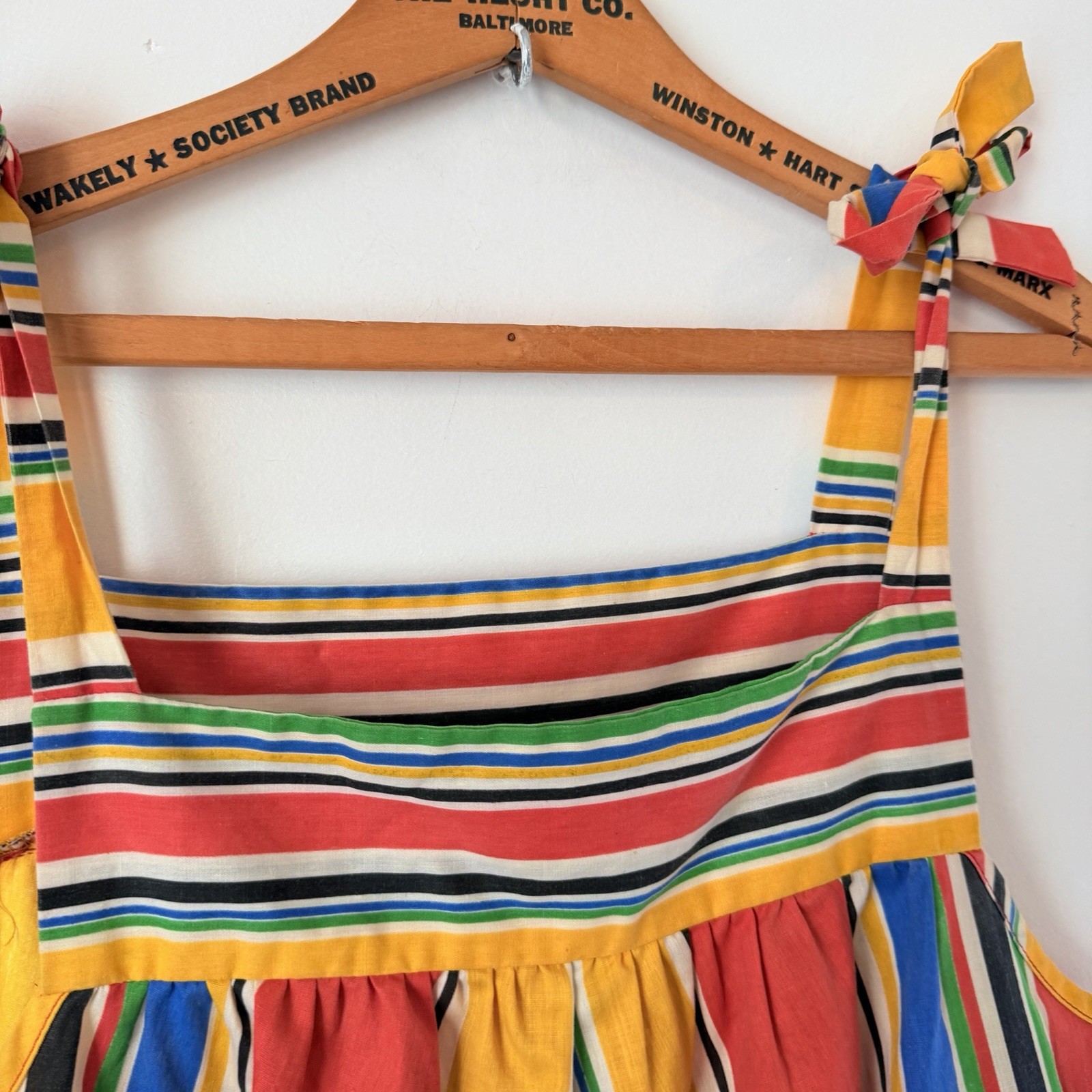 Vintage 70s Rainbow Striped Tie Shoulder Tent Dress Maxi Sundress 20×38