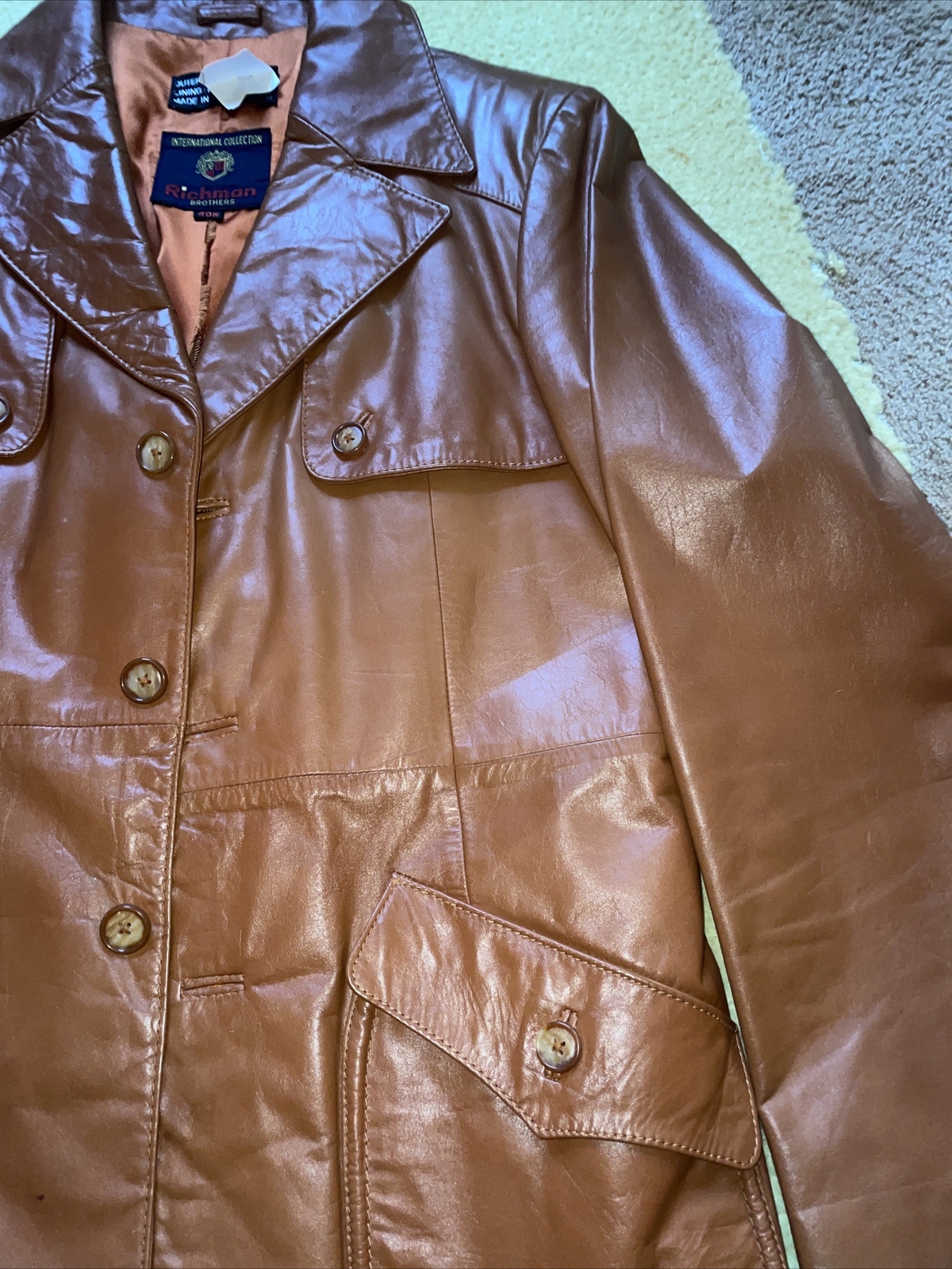 Brown 70’s Leather Jacket Richmond Brothers Leather Trench Men 40R