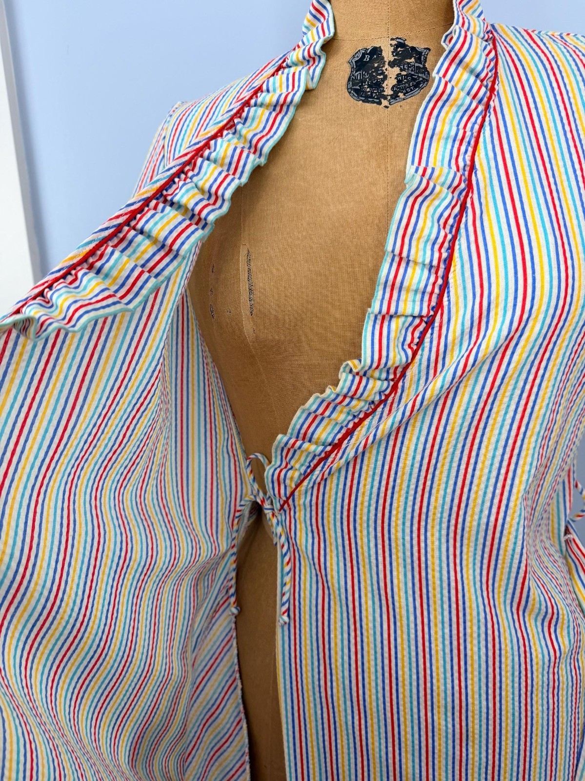 Vintage 1970s Sears Jr Bazaar Rainbow Striped Seersucker Robe Size Small