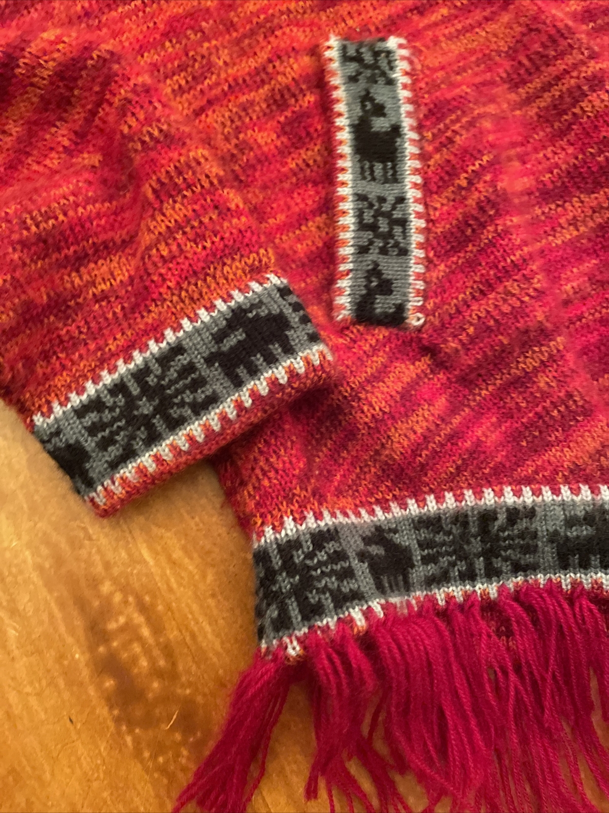 VTG SIGNATURE IMPORTS Bolivia Alpaca Wool Hooded Festival BOHO Sweater Womens L