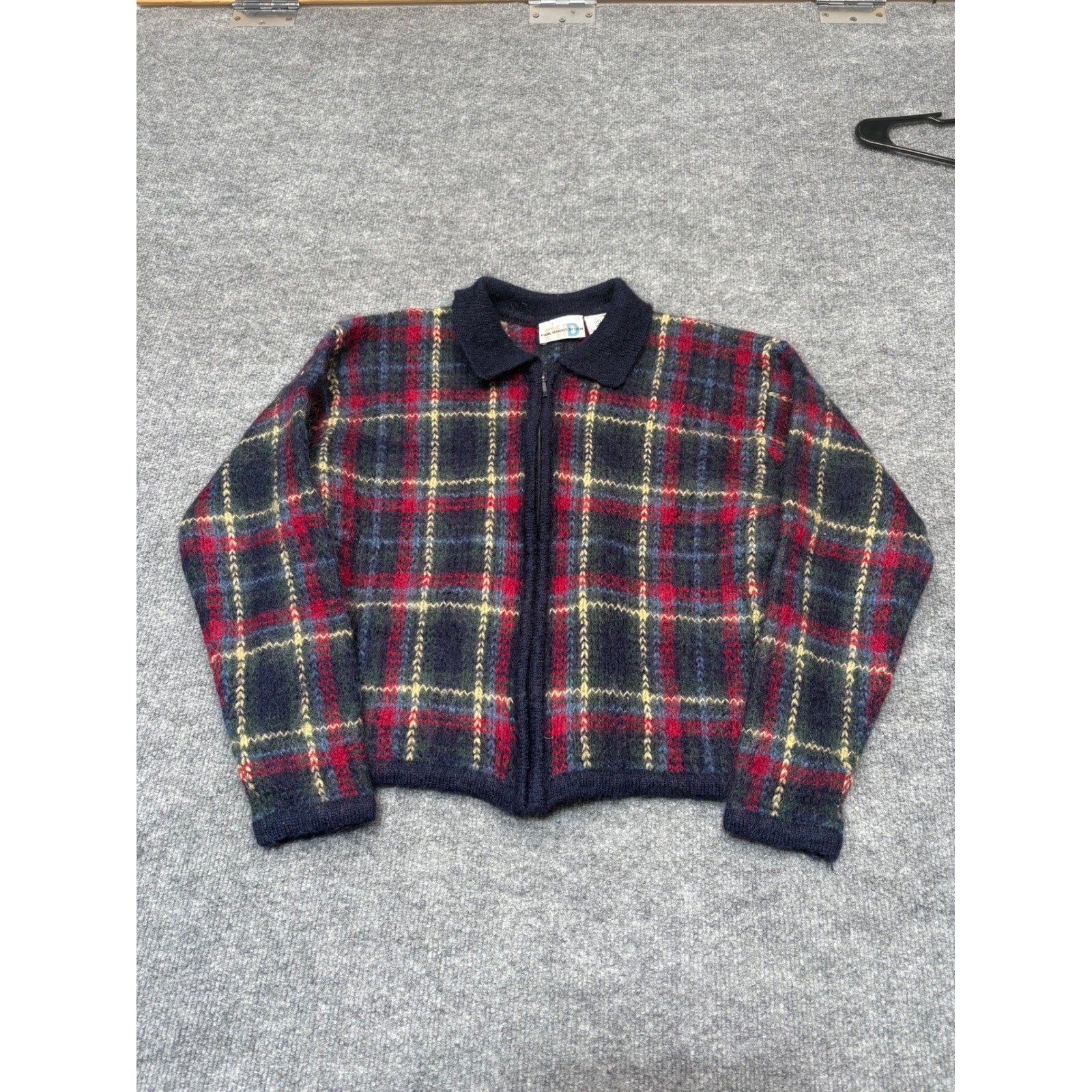 Vintage Paul Harris Design Mohair Blend Plaid Zip Up Cardigan Sweater Medium
