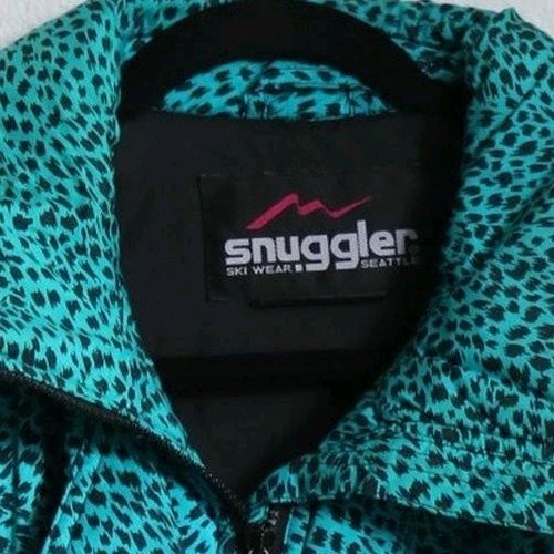 Vtg 80s Snow Coat, Winter, Ski, Turquoise, Black, Cheetah, Leopard, Snugglers
