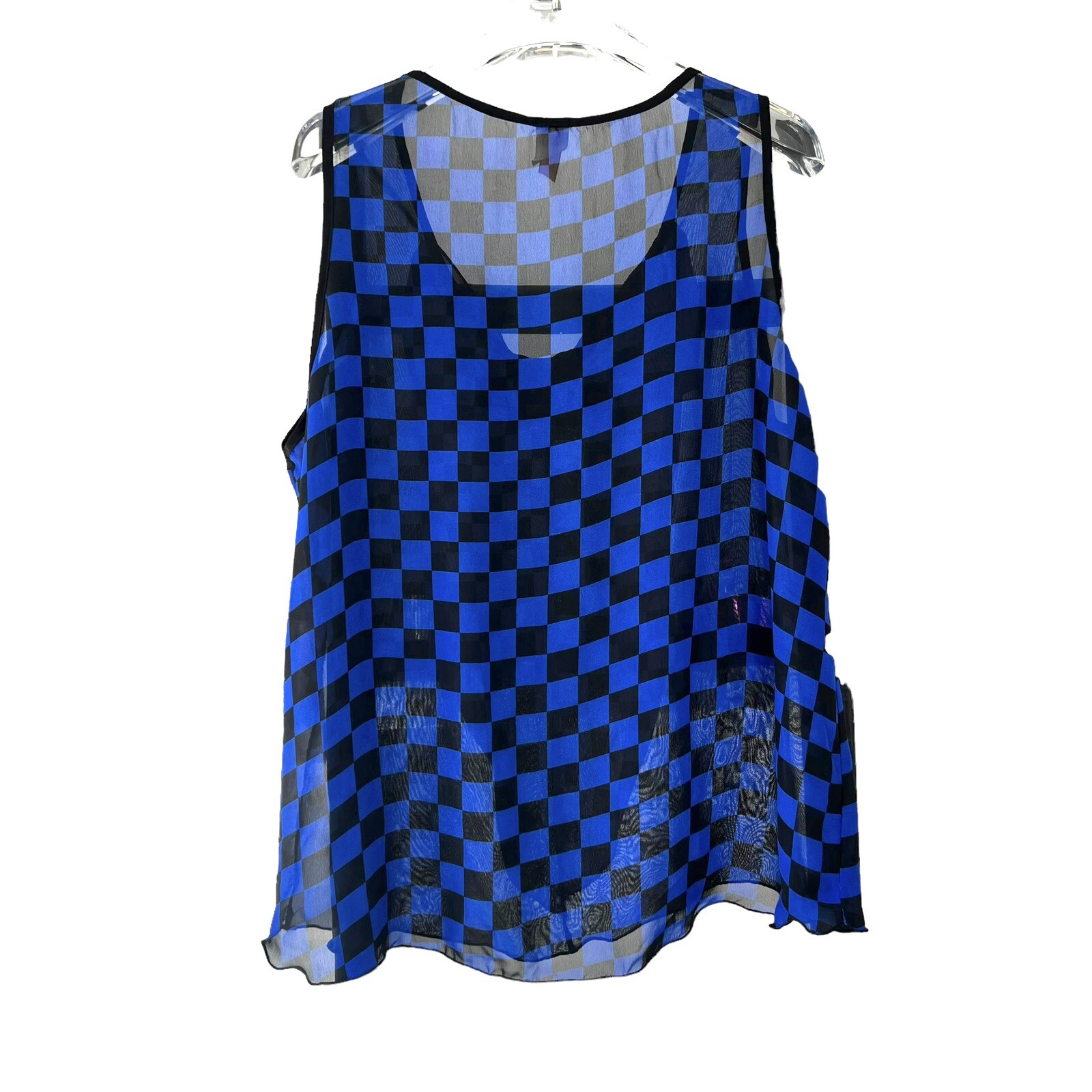 Vintage 80’s KaFé Design Blue Black Checkers Semi Sheer Camisole Large/X-Large