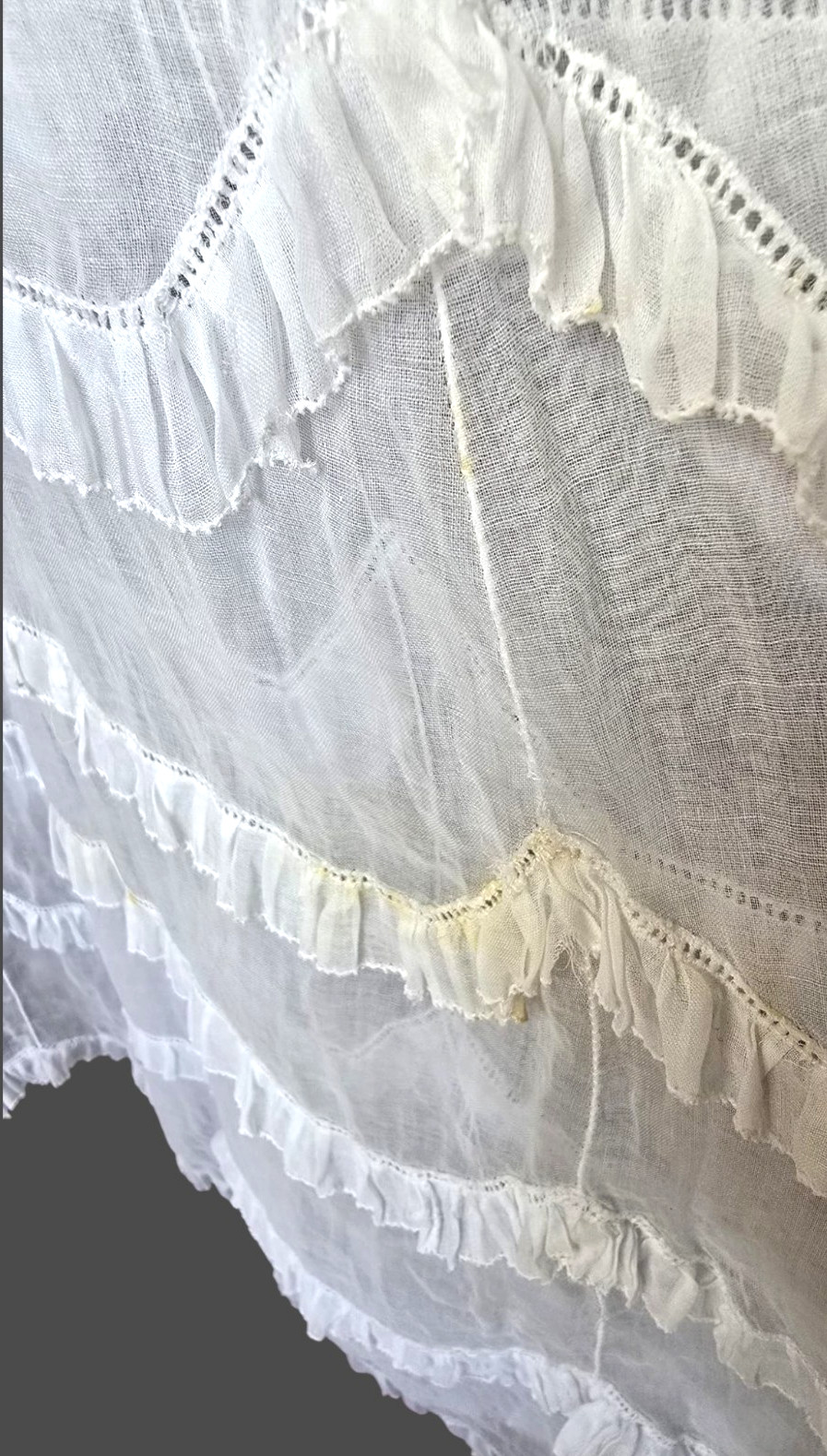 Antique French First Communion Dress Silk Organza Needle Lace Ruffle 1890s