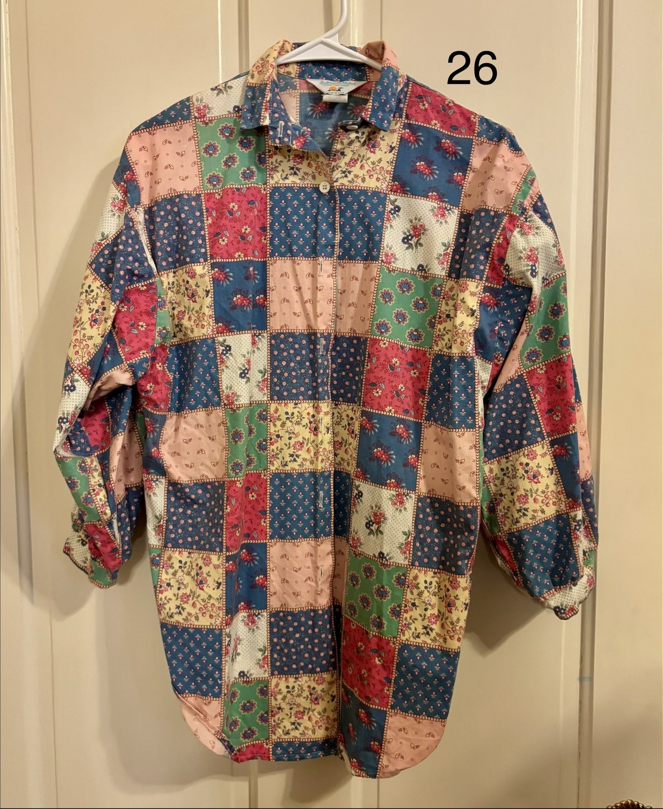 Vintage Women’s Button Up Patchwork Shirt by Andrew McMullan Size Small USA