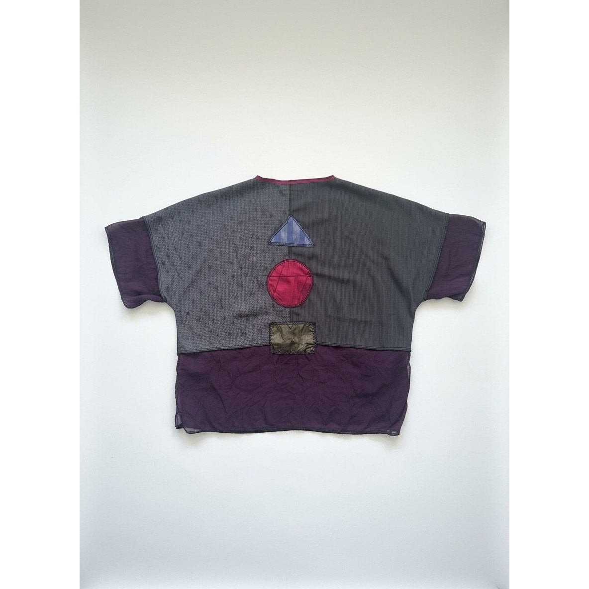 AUG 27 AM Mixed Media Patchwork Top One Size Wearable Art USA, VINTAGE