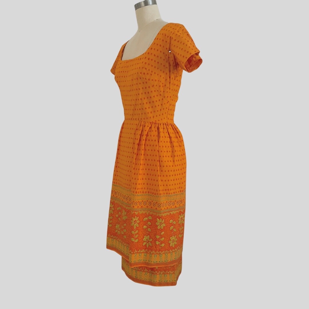 Vintage 50s 60s Orange Dress Mr. Mort Shift Wiggle Bombshell Hourglass AS IS
