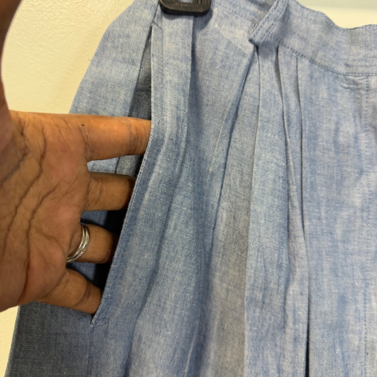 Vintage Pinot Noir Blue Cotton Chambray Midi Skirt Size 11 Button Front Pleated