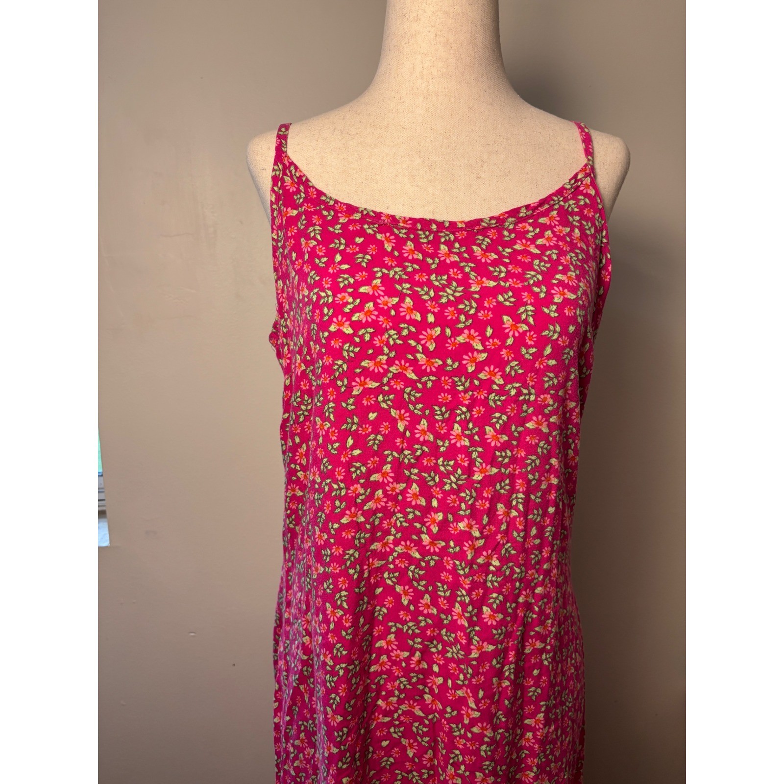 Vintage Schemes Floral Rayon Slip Dress Women M Pink Sleeveless Midi Y2K Cottage