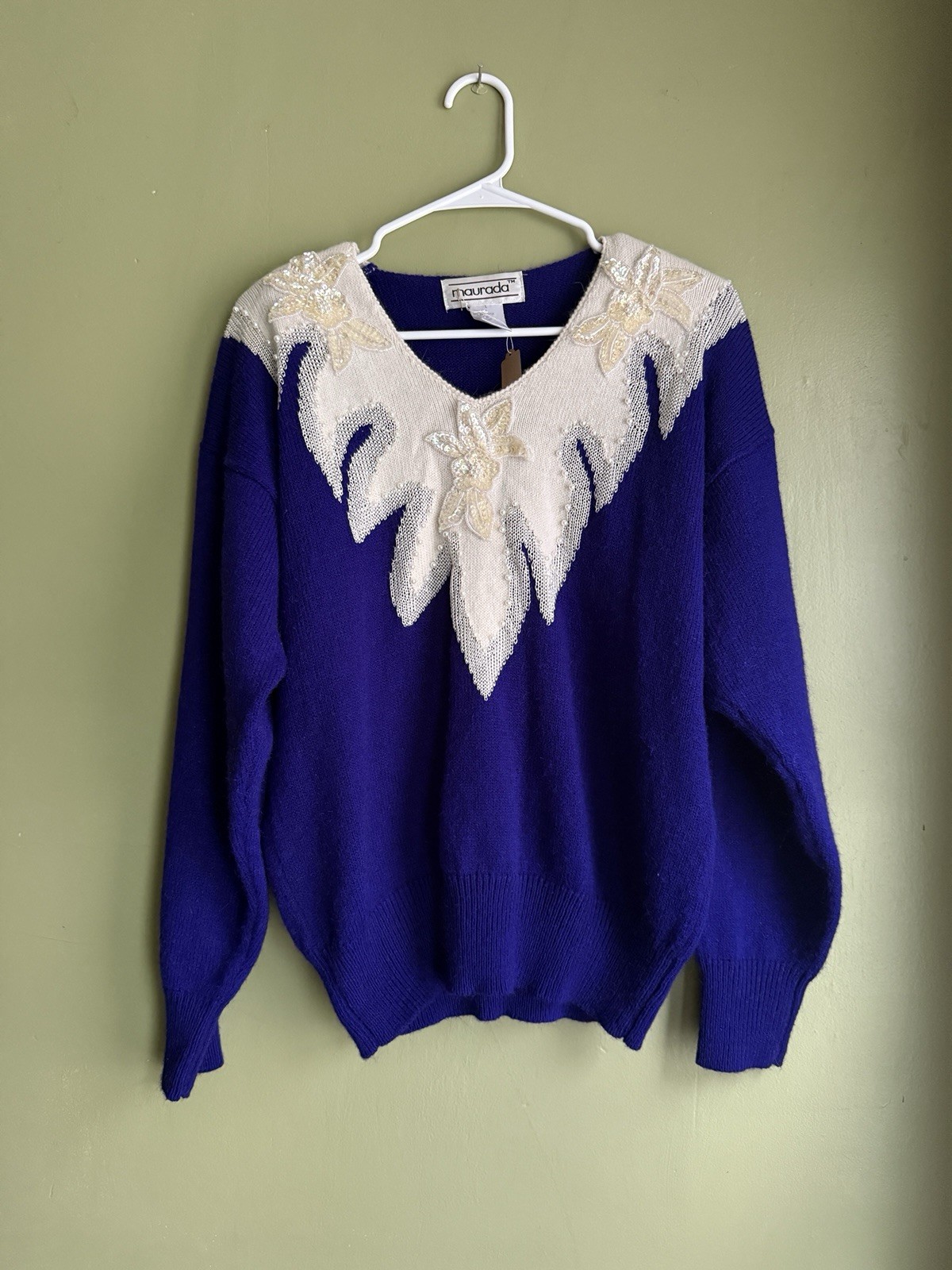 Vintage 80s Purple Beaded Maurada Sweater Size L EXCELLENT CONDITION