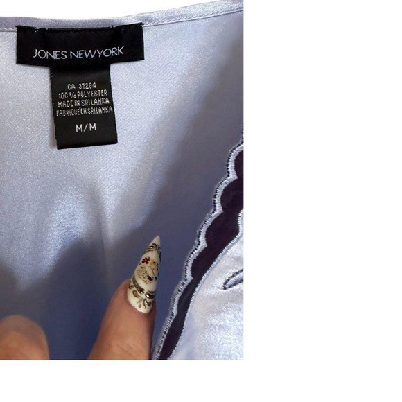Stunning 90s vintage Jones New York icy blue embroidered mini slip dress M