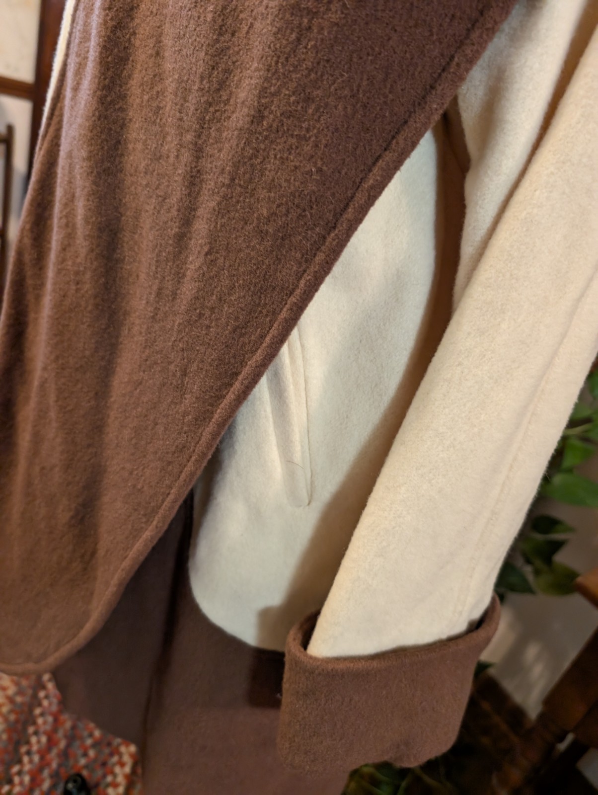 (m) SWINGING! 1960s Wool Swing Wrap Coat WINKELMAN’S Ivory Brown WOOL Vintage