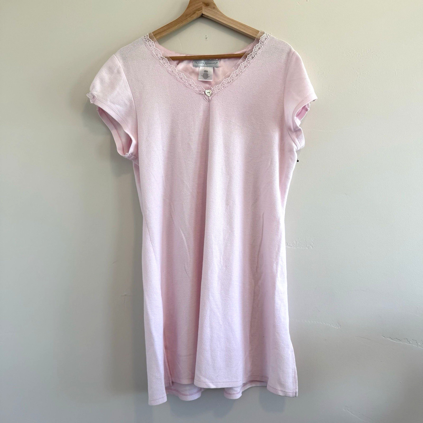 Vintage 90s Earth Angels pink Knit Lace Trimmed Night Gown size M