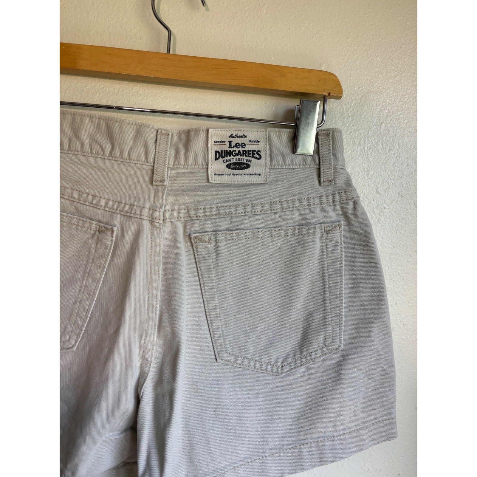 Vintage Lee Dungarees Cant Bust Em Khaki Shorts Women 7/28 High Rise Made in USA