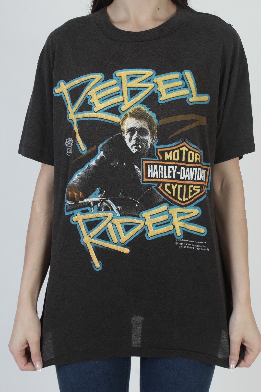 Vtg Harley Davidson James Dean T-Shirt Motorcycle Dealer Rebel Rider Biker Tee L