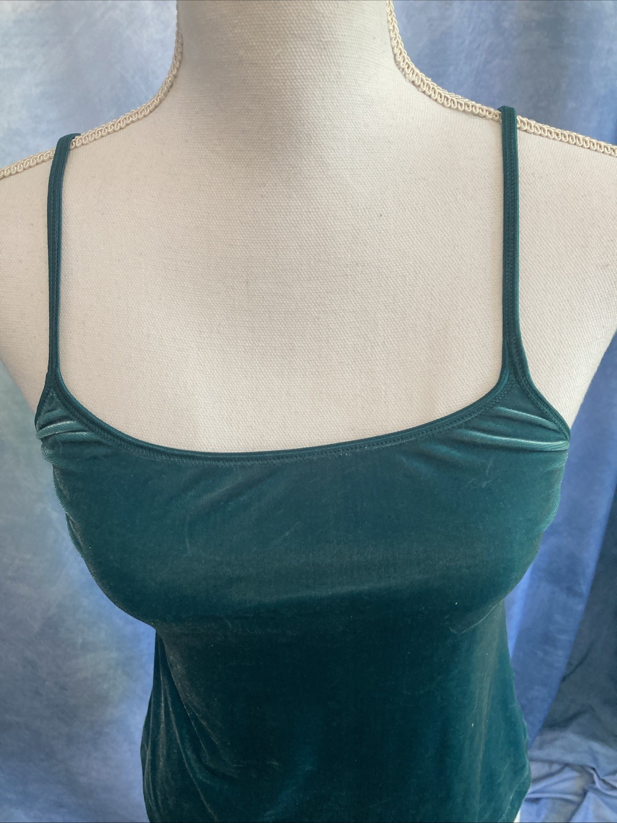 VTG 90s Warner’s Velvet Beware Cami Teal Green Spaghetti Strap Top Medium Grunge