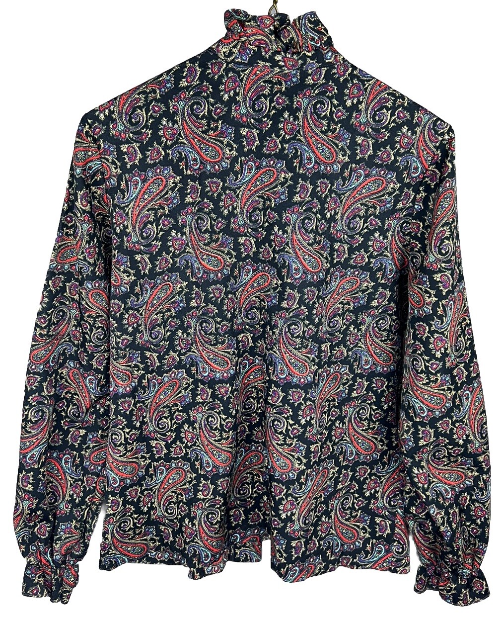 VTG 1970’s Rhoda Lee Polyester Neck Tie Blouse 12 Paisley Ruffles Dark Academia