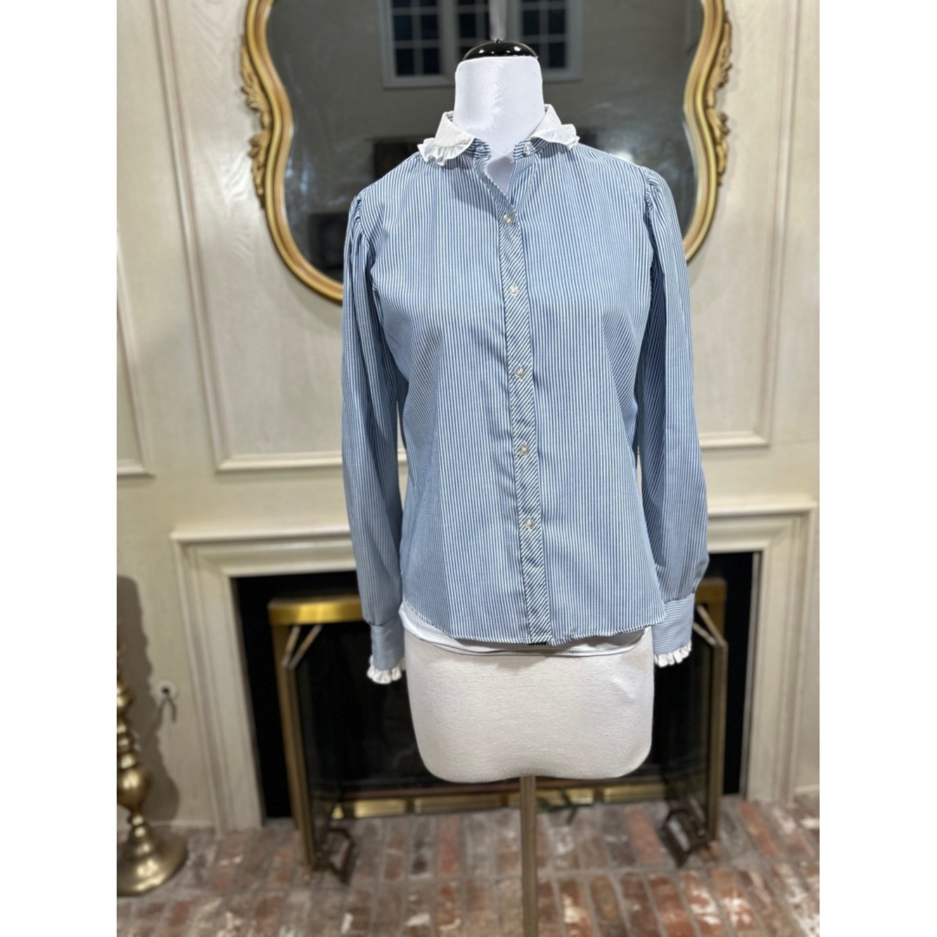 Oak Hill Shirt Size 14 Blue Striped Vintage Coquette Grandmacore