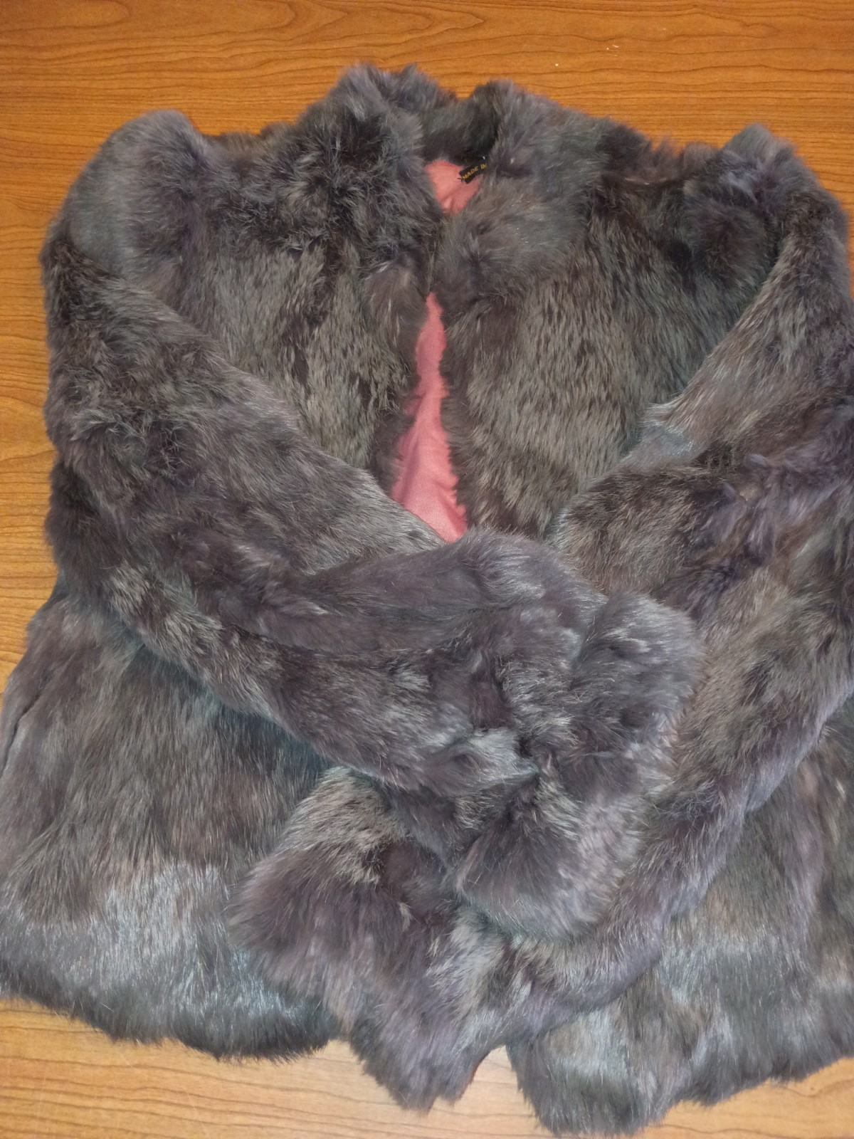Ladies vintage genuine rabbit fur jacket, size S/M, gray bunny fur sewn on bias