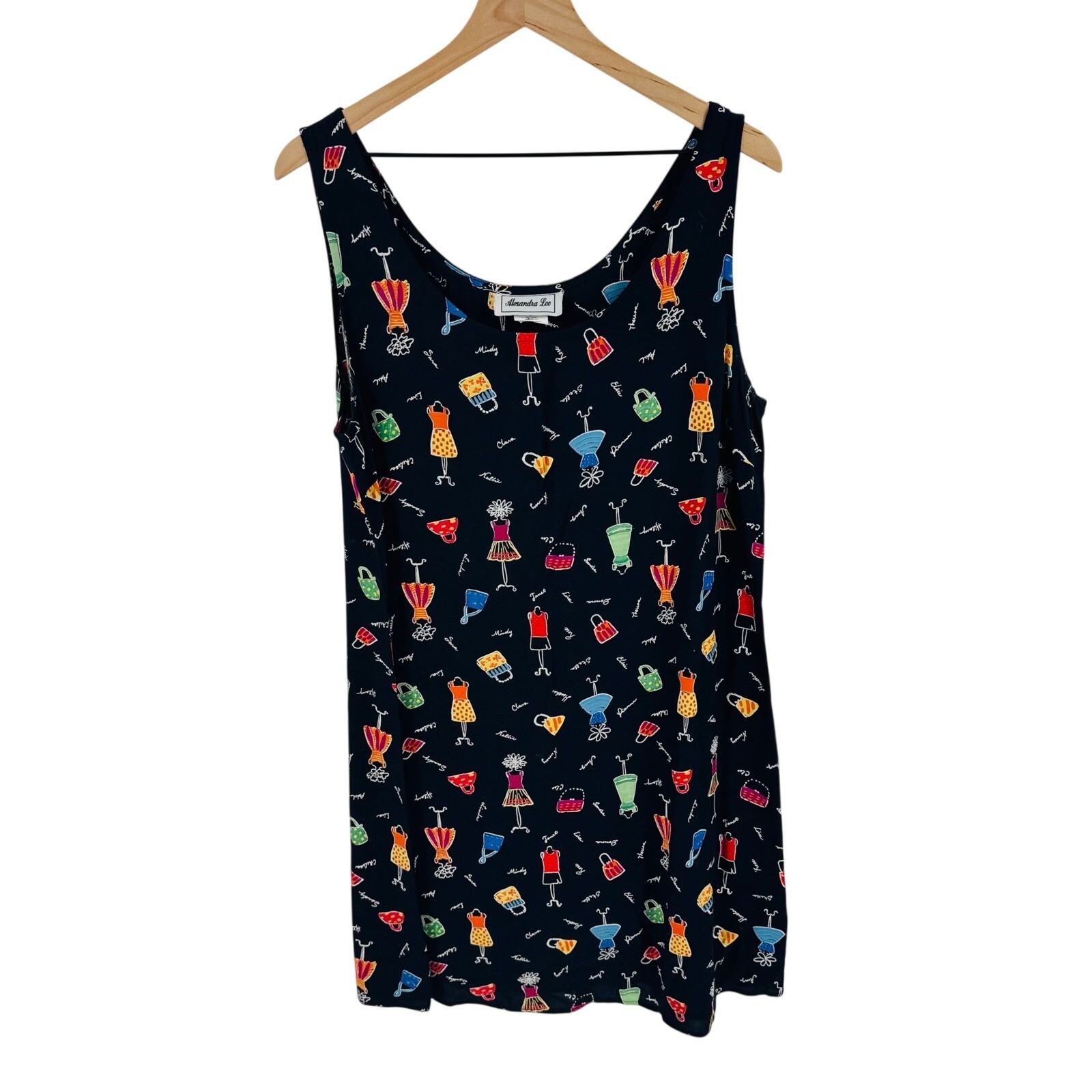 Alexandra Lee Vintage 90s Novelty Print Shift Dress Size 16 Whimsical Artsy